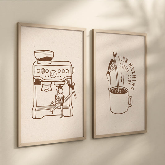 Art print - Slow morning coffee club - Burnt orange