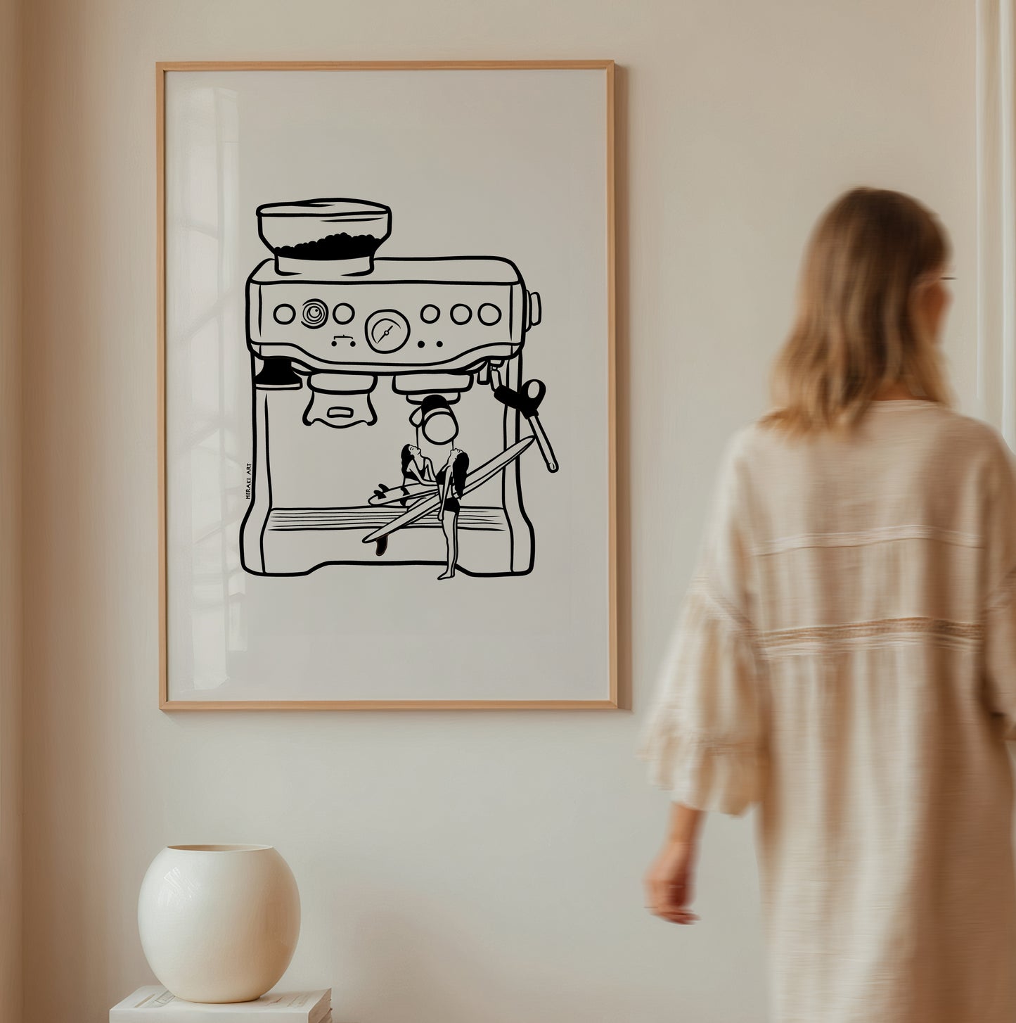 Framed art print - Surfers' coffee to go
