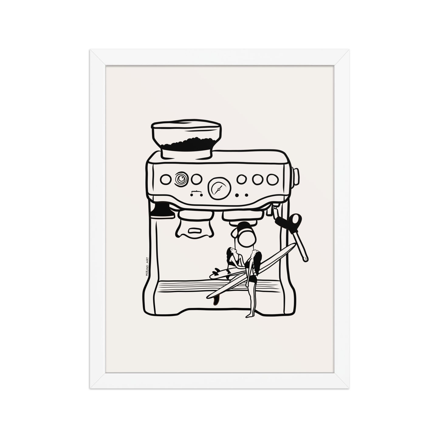 Framed art print - Surfers' coffee to go